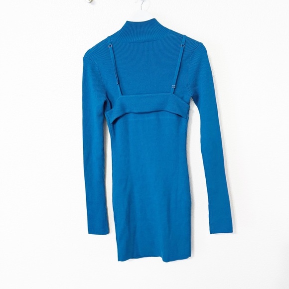 NWT MONSE Bra Short Knit Ribbed Layered Sweater Dress in Teal Blue size small - Picture 5 of 10